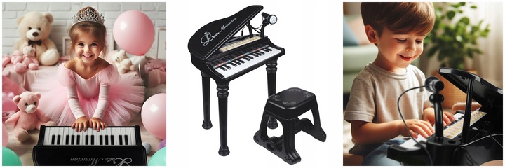 PIANINKO DLA DZIECI EDUKACYJNE ORGANKI NAUKA GRY MIKROFON PIANINO + TABORET
