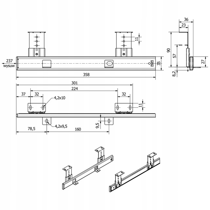 Prowadnice 358 Uchwyt półka szuflada pod biurko blat na klawiaturę