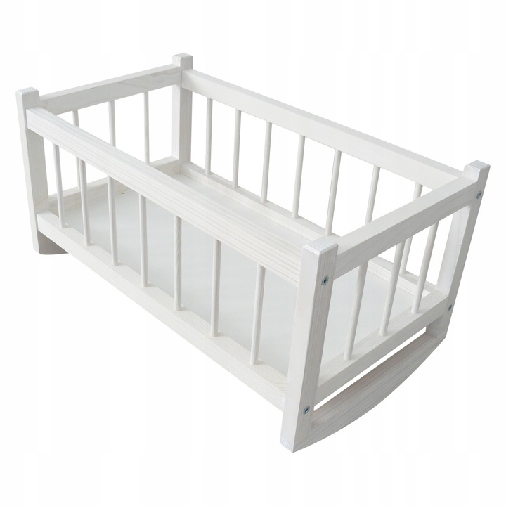 DREWNIANA KOŁYSKA ŁÓŻECZKO DLA LALEK BIAŁE POŚCIEL ELFIK NA PREZENT POKÓJ