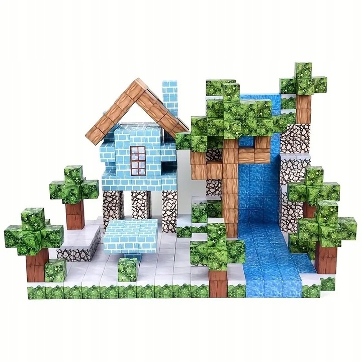 KLOCKI MAGNETYCZNE 3D LEŚNY ZAMEK BLOKI BUDYNKI ROŚLINY 100 ELEMENTÓW