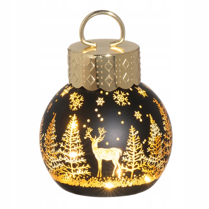 LAMPKA LED SZKLANA BOMBKA Z RENIFEREM 10 CM NA BATERIE Z FUNKCJĄ TIMERA