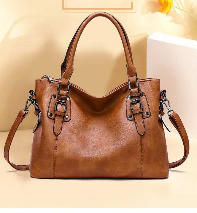 TOREBKA WOREK NA RAMIĘ brąz czarna SHOPPER DO RĘKI pasek jakość