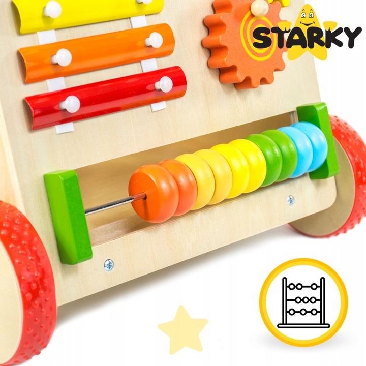 Prezent na roczek jeździk pchacz drewniany chodzik tablica manipulacyjna