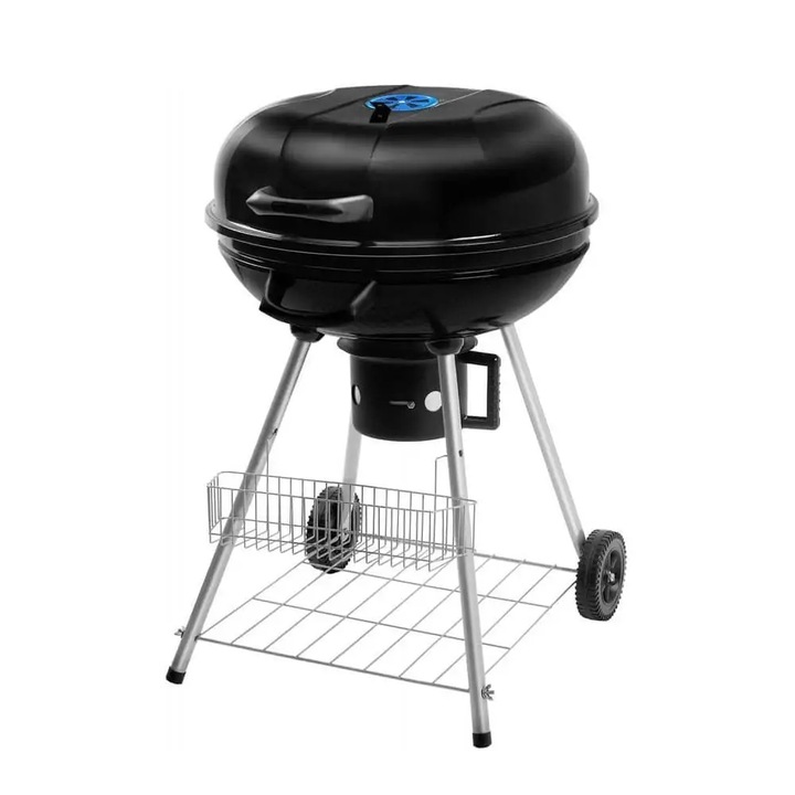 Grill węglowy ogrodowy okrągły przenośny zamykany pokrywa popielnik czarny