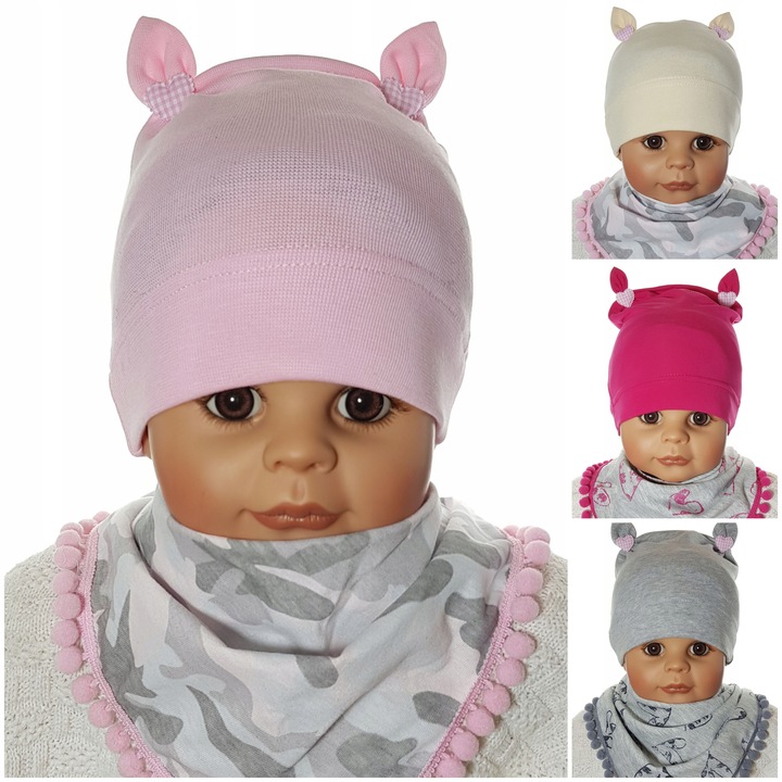 KOMPLET CZAPKA + CHUSTKA Z POMPONIKAMI CZAPECZKA + CHUSTECZKA 3-12 M-C 4WZ