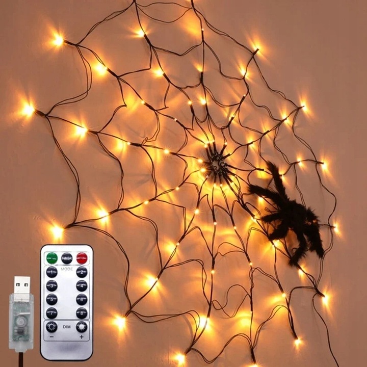 Światło LED Spider Web String Light z siatką zdalnego sterowania Halloween