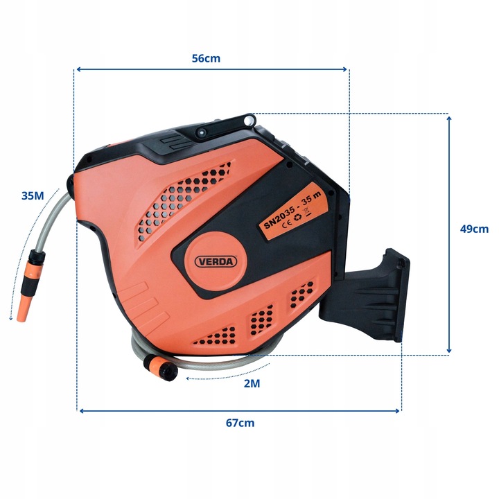 WĄŻ OGRODOWY AUTOMATYCZNY ZE ZWIJACZEM 35m + 2m BĘBEN NA BĘBNIE ŚCIANĘ