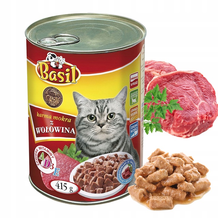Basil KARMA dla KOTA puszka 415g 24szt MIX SMAKÓW ( 3x8sztuk )