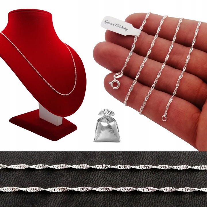 PIĘKNY SREBRNY ŁAŃCUSZEK SINGAPUR SKRĘCANY PR. 925 NA 30 40 50 60 URODZINY