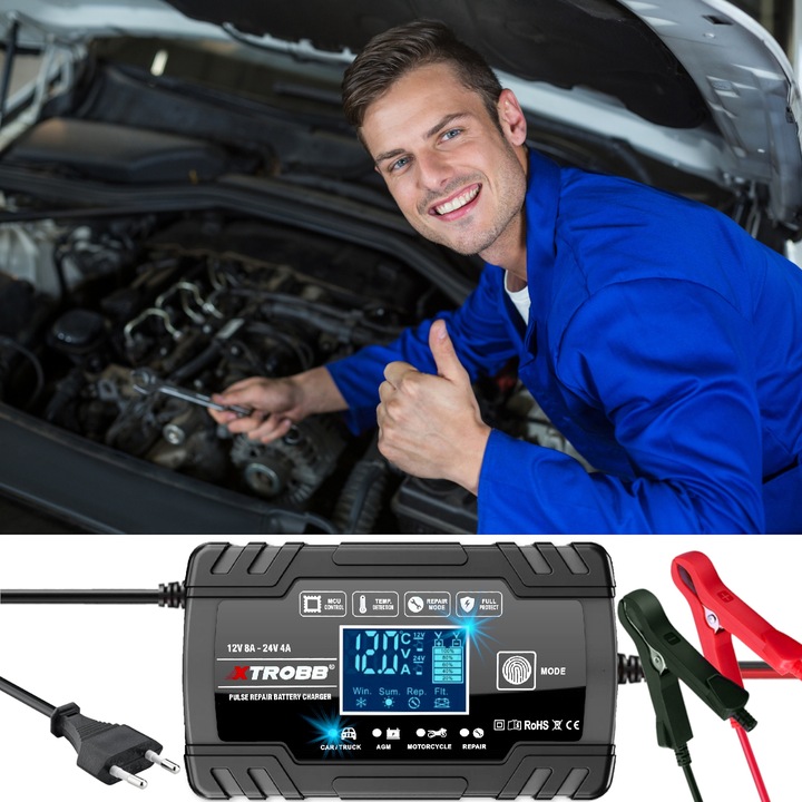 Prostownik SAMOCHODOWY AUTOMATYCZNY Z FUNKCJĄ NAPRAWY AKUMULATORÓW 12V 24V