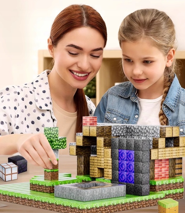 KLOCKI MAGNETYCZNE Minecraft DLA DZIECI ZABAWKA ZESTAW 100eL +3 FIGUREKA