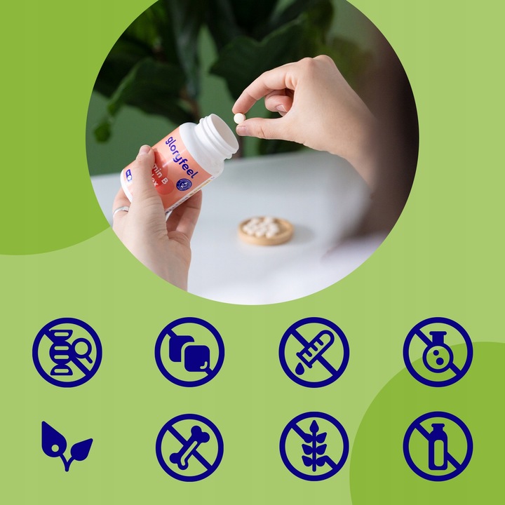 WITAMINA B COMPLEX B1 B3 B6 B12 odporność vegan 200 tabletek gloryfeel