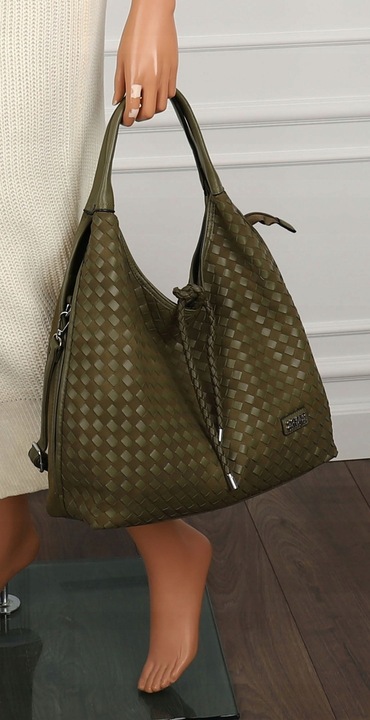 Torebka damska worek na ramię A4 elegancka pleciona pojemna CC6592 Zielona