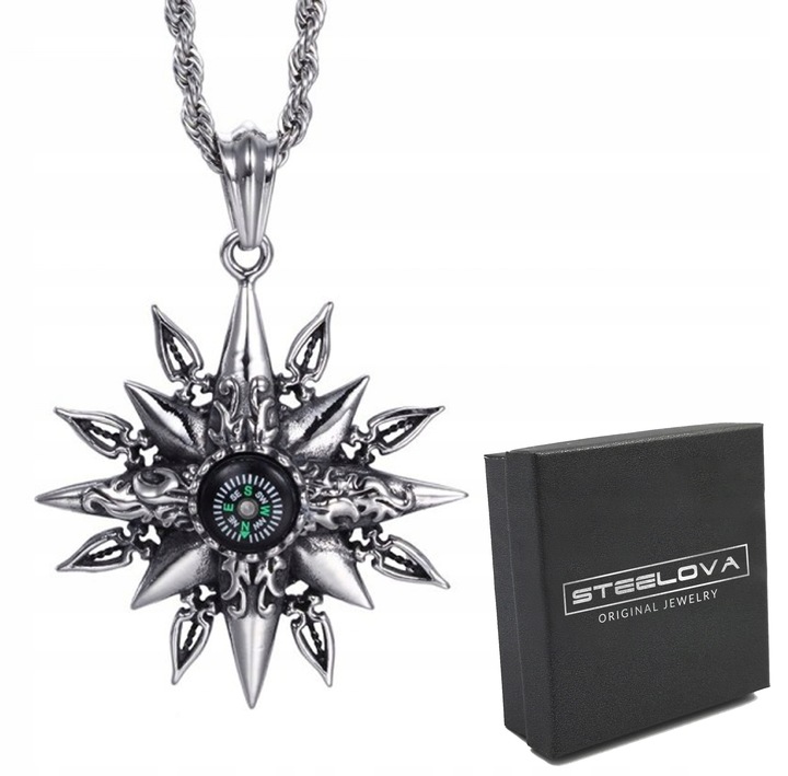 SREBRNA ZAWIESZKA KOMPAS + ŁAŃCUSZEK