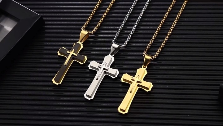 DUŻA ZAWIESZKA KRZYŻYK SREBRNY Z ŁAŃCUSZKIEM STAL