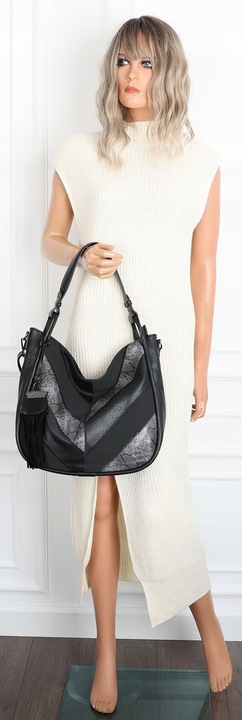 Torebka Damska Shopper Worek Pojemna Torba na Ramię Modna MC513 Czarna