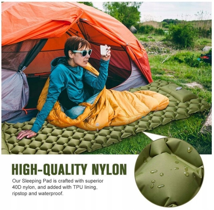 DMUCHANA MATA Z WBUDOWANĄ POMPKĄ KARIMATA LEKKI GRUBY WYGODNY MATERAC ŁÓŻKO