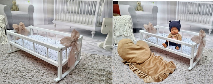 2w1 Łóżeczko – Kołyska XXL duże dla lalek z 3 elementową pościelą PL