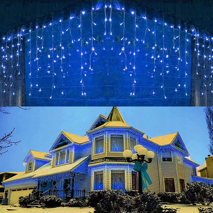 SOPLE 600 LED KURTYNA + FLASH LAMPKI ZEWNĘTRZNE Choinkowe Niebieskie 28M