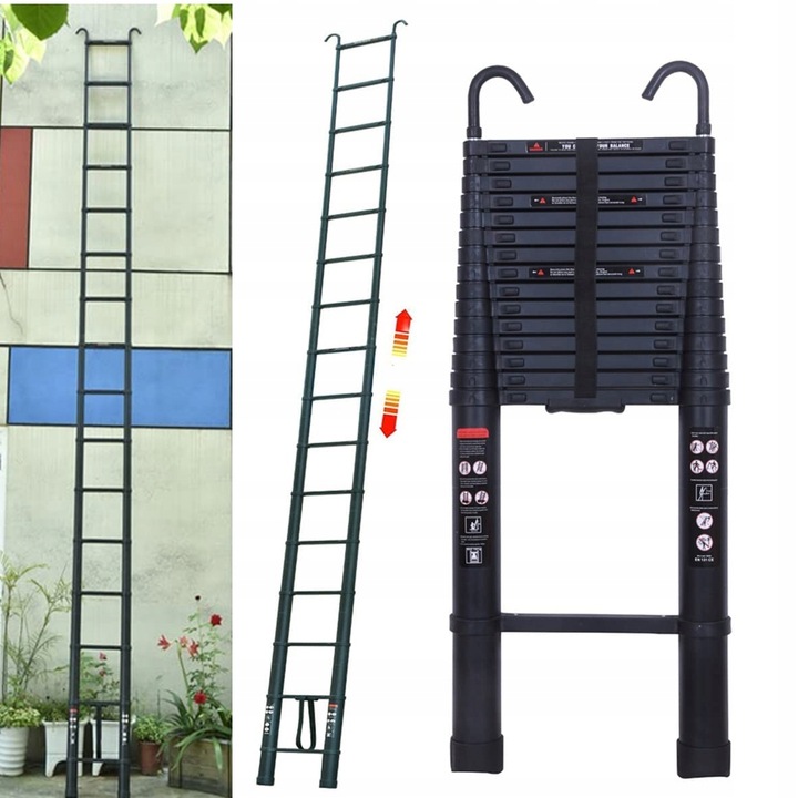 6,2 m Składana TELESKOPOWA DRABINA z wolnym hakiem
