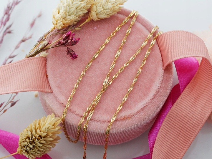 Łańcuszek złoty 375 dziecięcy elegancki splot Singapur 1.5mm r45 na Chrzest