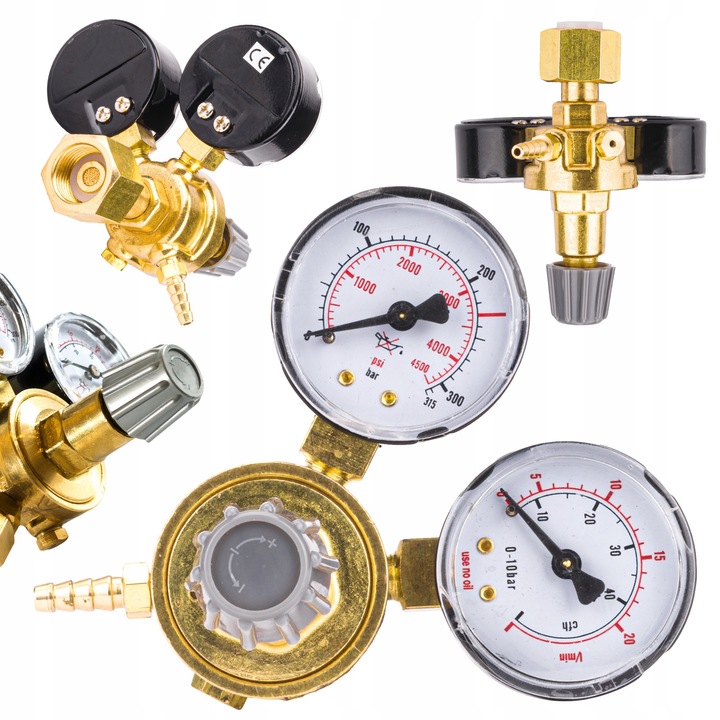 REDUKTOR CIŚNIENIOWY 2 ZAWORY CO2 ARGON 230 BAR CIŚNIENIA 0,5 - 10 DO BUTLI