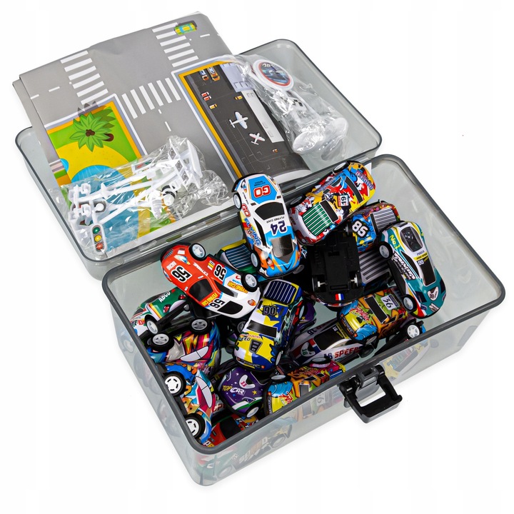 DUŻY ZESTAW SAMOCHODÓW METALOWE AUTKA RESORAKI AUTKO Z NAPĘDEM + AKCESORIA