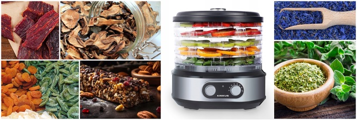 Suszarka Spożywcza do Grzybów Owoców Warzyw Dehydrator INOX 450W Krexus