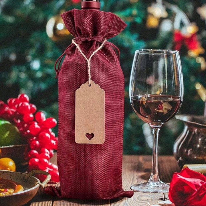 12X WORKI JUTOWE TOREBKI NA WINO POKROWCE NA BUTELKI WINA ZE SZNURKAMI TAGI