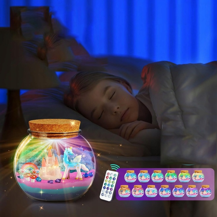 ZESTAW KREATYWNY JEDNOROŻEC MAGICZNE TERRARIUM AKWA DIY LAMPKA LED KRYSZTAŁ