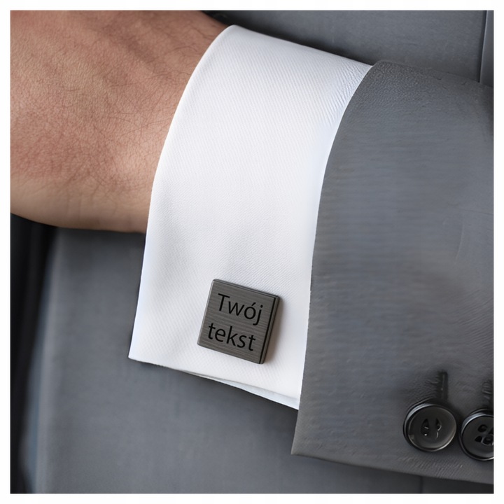 Spinki do mankietów grafitowe grawerowane TWÓJ TEKST GRAFIKA na prezent