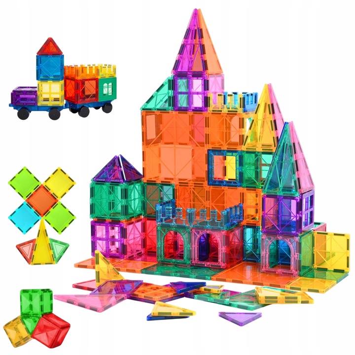 KLOCKI MAGNETYCZNE DLA DZIECKA 2D 3D EDUKACYJNE DUŻE MAGNETIC TILES 100EL