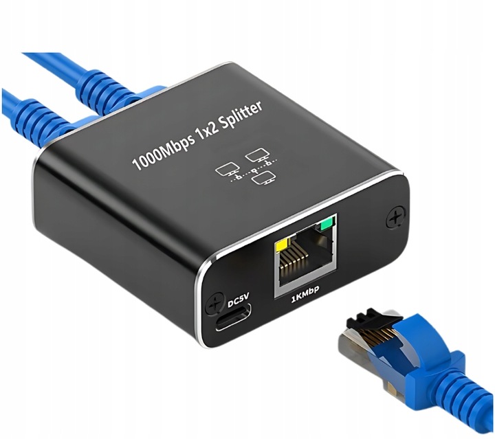 Adapter rozdzielacz mini Switch splitter LAN Ethernet RJ45 2xRJ45 1000M 1GB