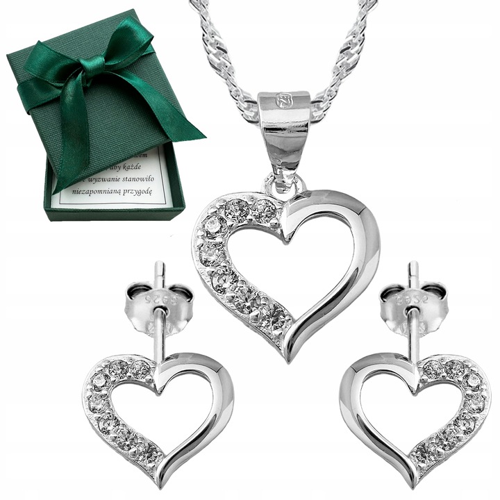 Srebrny komplet damski 925 serca i cyrkonie wyjątkowy prezent dla kobiety