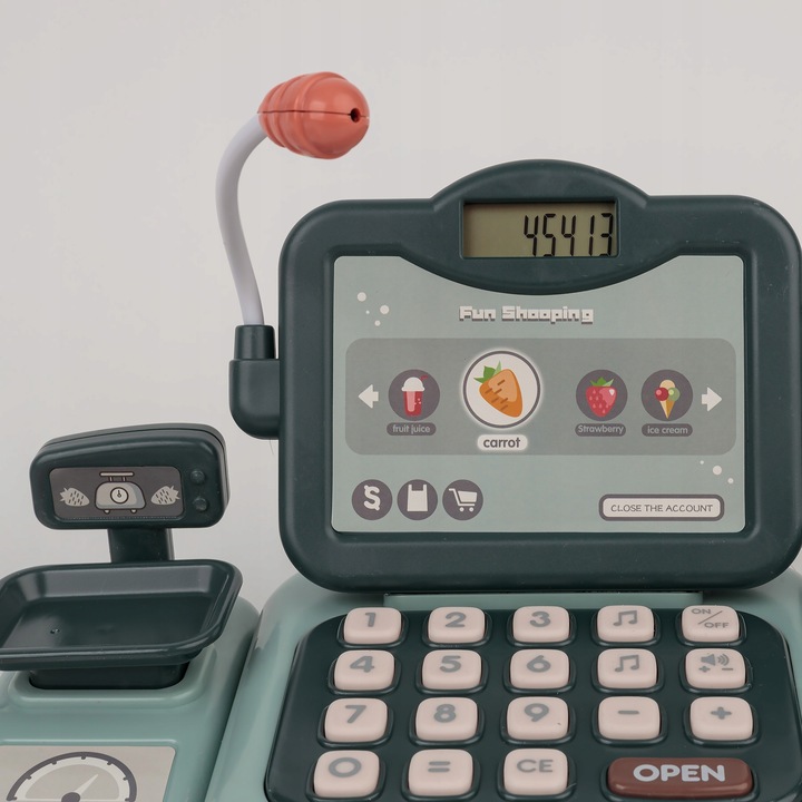 KASA FISKALNA SKLEPOWA INTERAKTYWNA SKANER WYŚWIETLACZ LCD DZWIĘK AKCESORIA