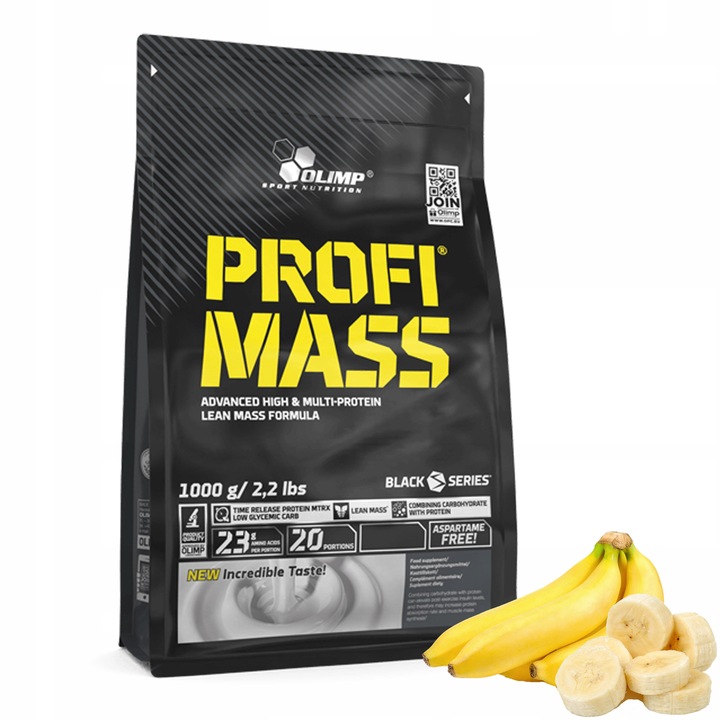 OLIMP PROFI MASS 1 KG BANAN GAINER BIAŁKO MASA BULK
