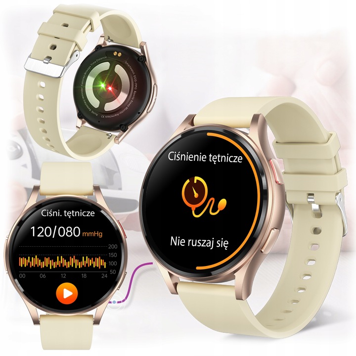 SMARTWATCH DAMSKI AMOLED KARDIOWATCH POMIAR EKG HRV CIŚNIENIE ROZMOWY SMS