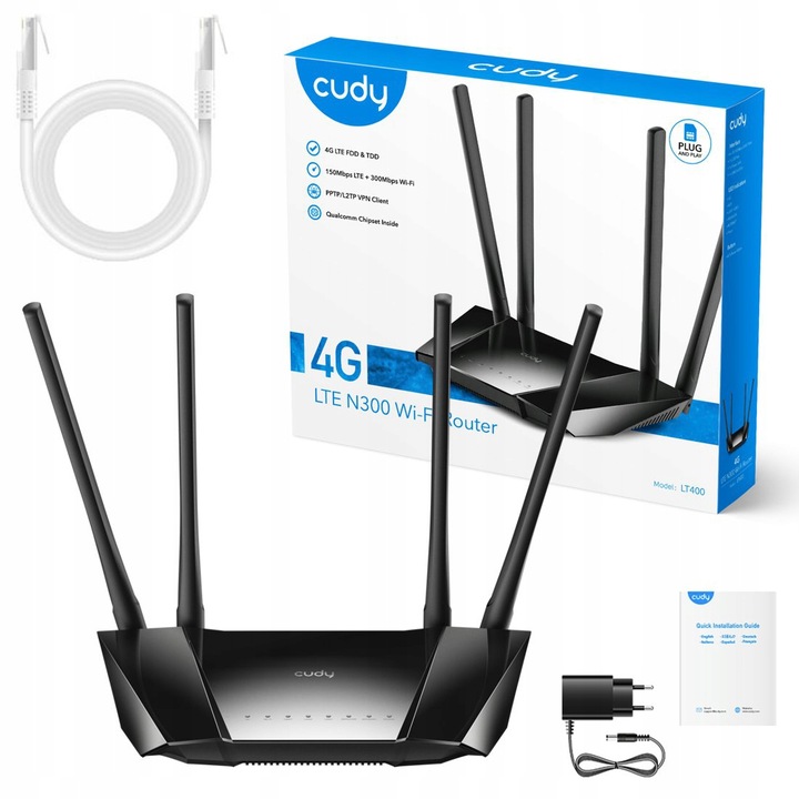 Router Wi-Fi modem Cudy LT400 4G CAT4 karta SIM LTE 300Mbps Ruter Wi-Fi 4++