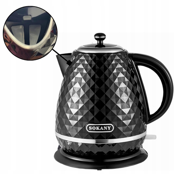 Czajnik Elektryczny Bezprzewodowy 1,7 L | 2200 W | Mocny | Filtr | Czarny