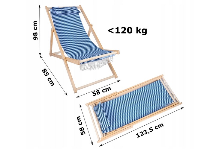 Leżak L66L drewno błękity i granat