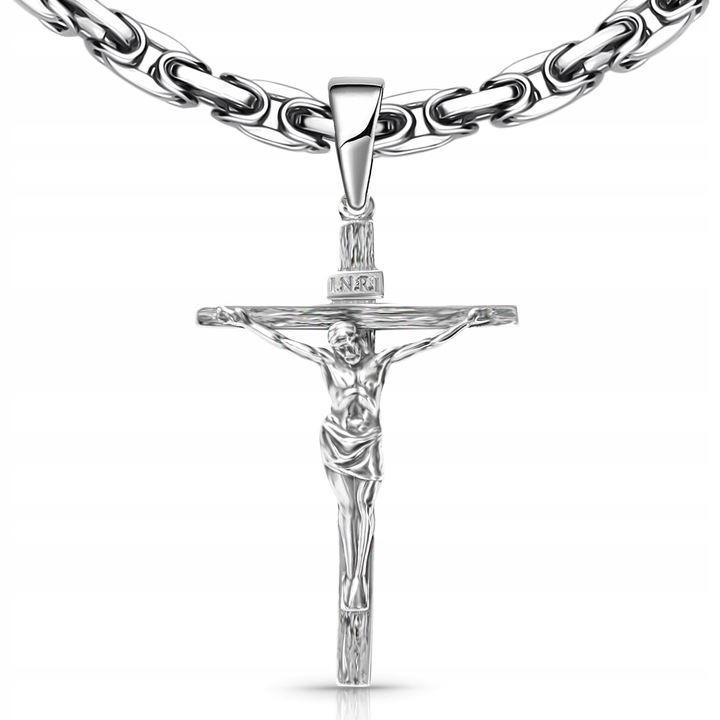 Krzyżyk duży srebrny męski 925 z Jezusem wizerunkiem pasyjka