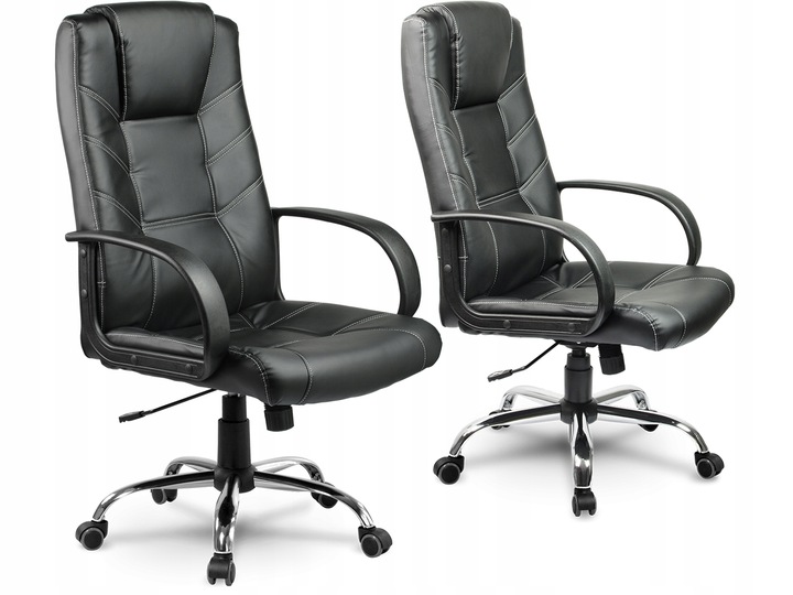 FOTEL BIUROWY STYLOWY SKÓRZANY CZARNY OBROTOWY REGULOWANY
