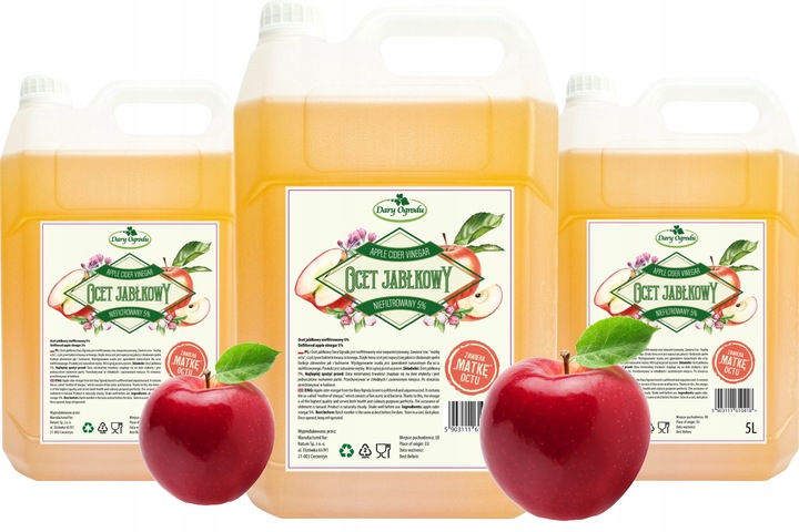 Ocet Jabłkowy Niefiltrowany z Matką Octu Żywy Niepasteryzowany 3x5l