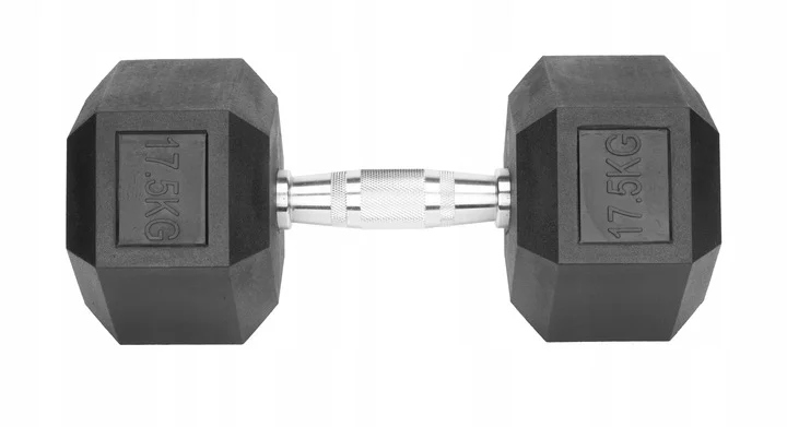 Hantle stałe 1x17,5kg żeliwne gumowane 17,5kg HEX do treningu SOLIDNE