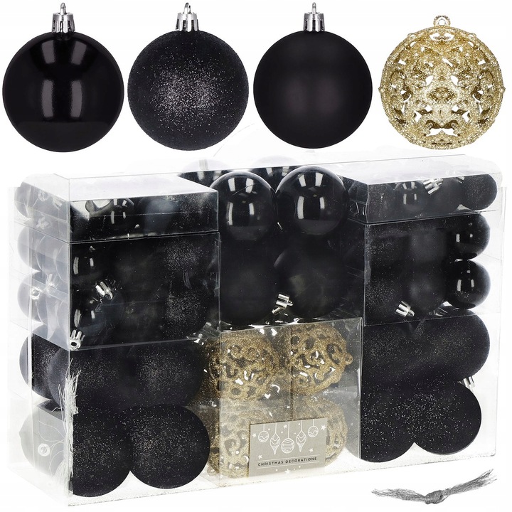 BOMBKI CHOINKOWE 100szt nietłukące ZESTAW XXL NA CHOINKĘ WZORY CZARNE ZŁOTE