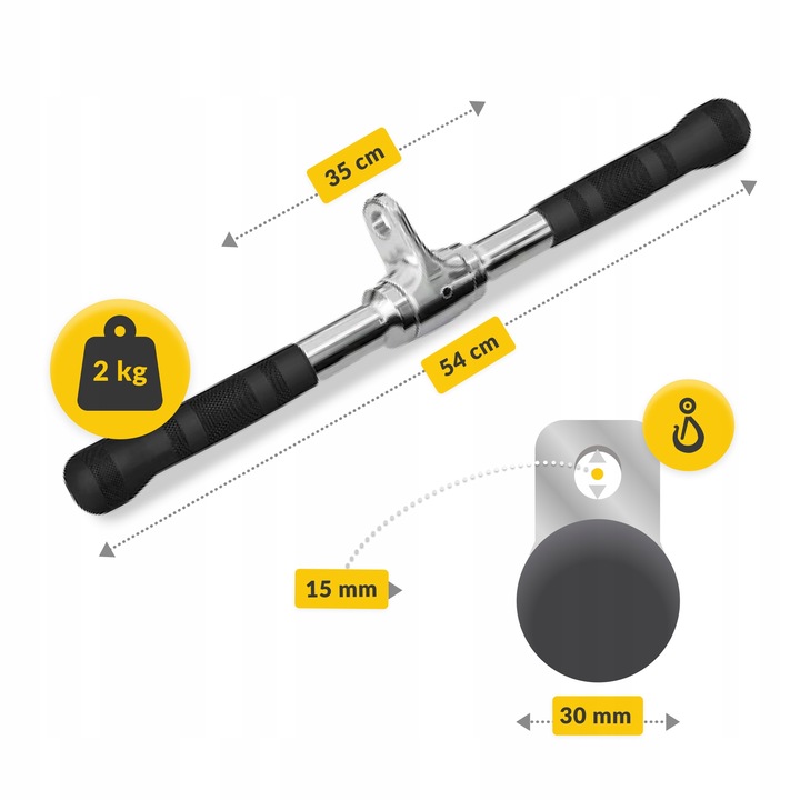 UCHWYT PROSTY DRĄŻEK DO WYCIĄGU ATLASU GRYF OBROTOWY DO ĆWICZEŃ 54CM 4FIZJO