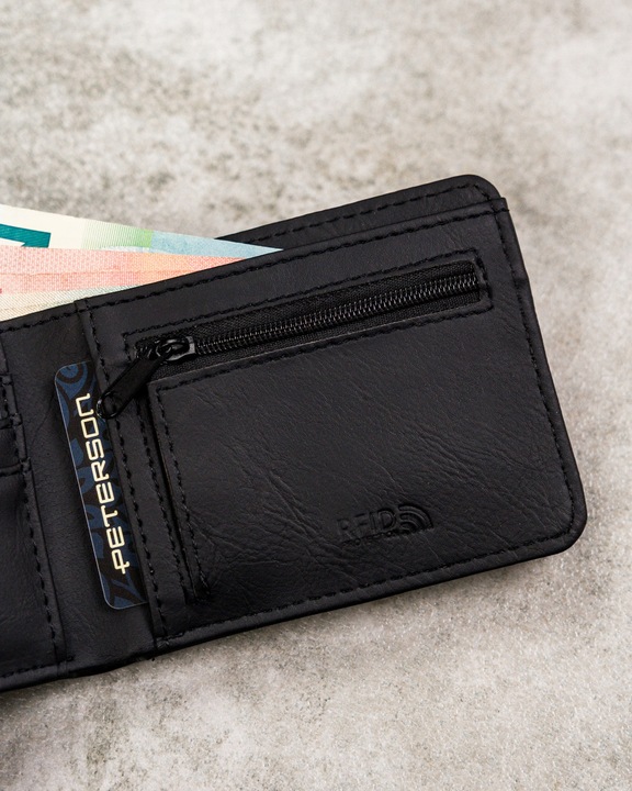 Portfel Peterson męski mały na suwak slim z ochroną kart RFID kompaktowy