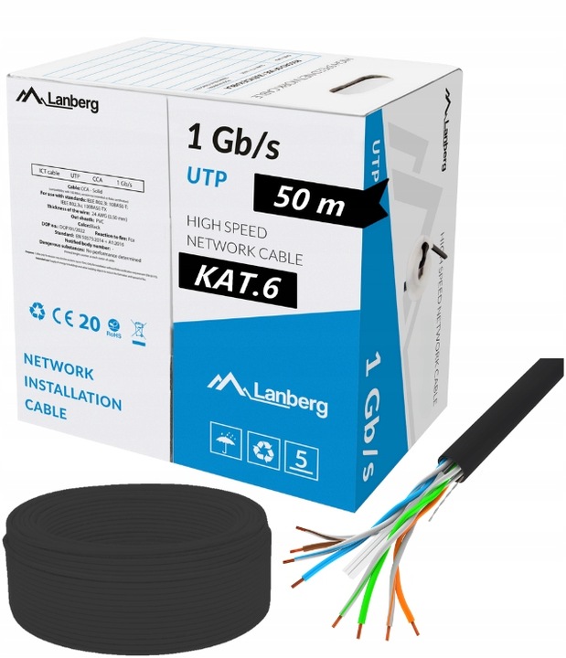 KABEL PRZEWÓD SIECIOWY LAN SKRĘTKA RJ45 UTP KAT.6 CAT.6 50M LANBERG