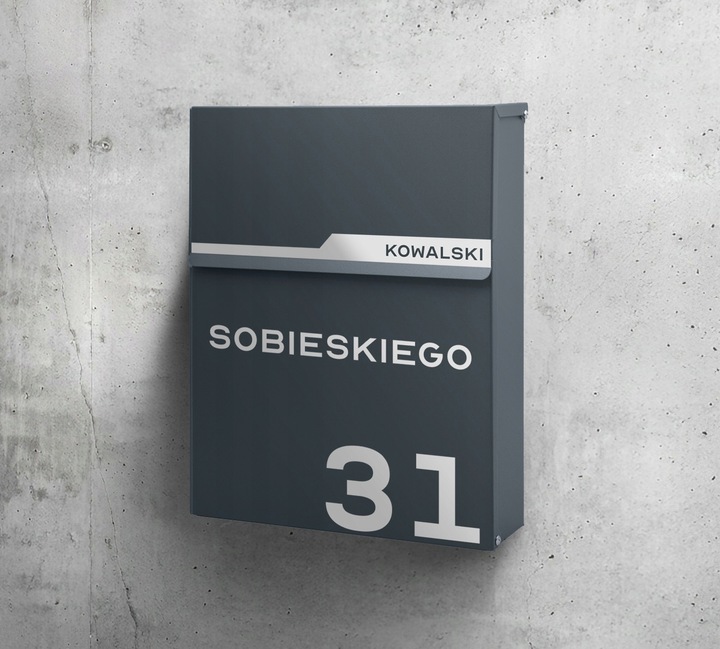 SKRZYNKA POCZTOWA NA LISTY POCZTĘ ANTRACYT + NAPIS ADRES ULICA NUMER