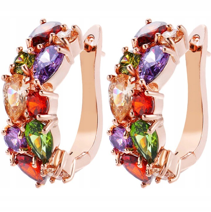 Eleganckie złote kolczyki z cyrkoniami od Swarovskiego, Multicolor 14k